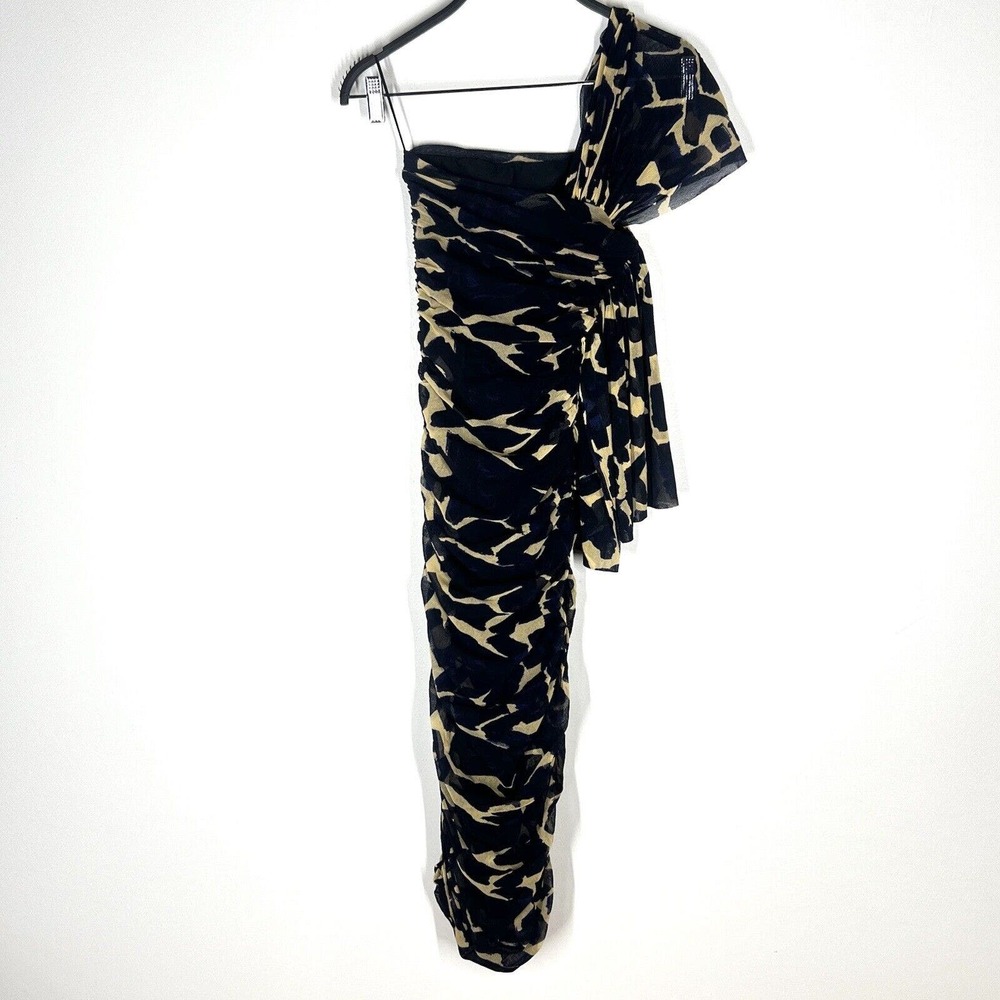 Jean Paul Gaultier Fuzzi Sz M Ruched Mesh Dress One Shoulder Blue Printed - Picture 3 of 9